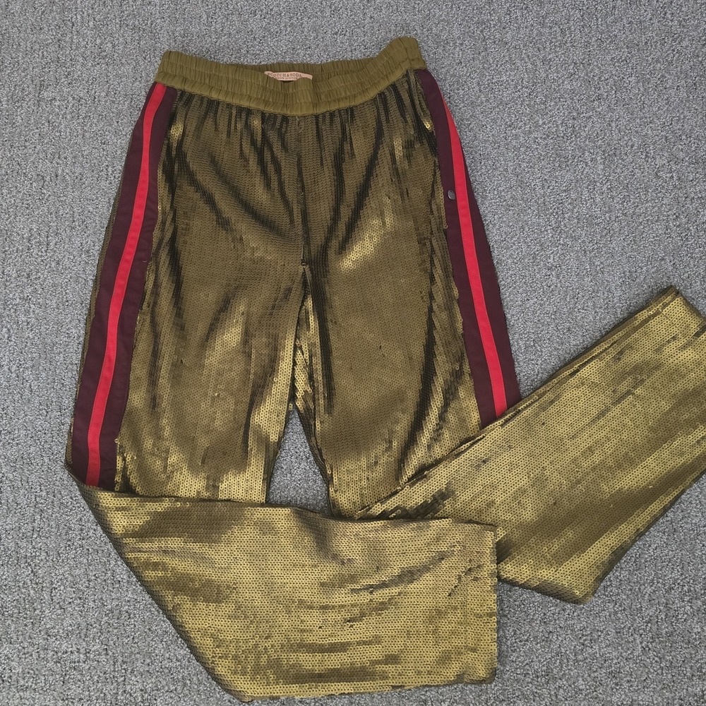 Scotch & Soda Metallic Gold Track Pants with Red Side Stripes
